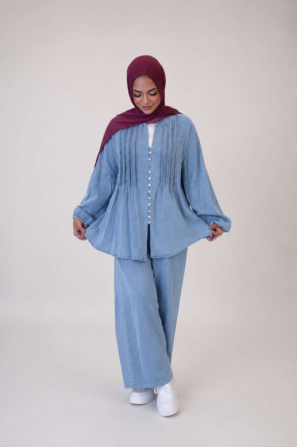 Pleated Denim Set