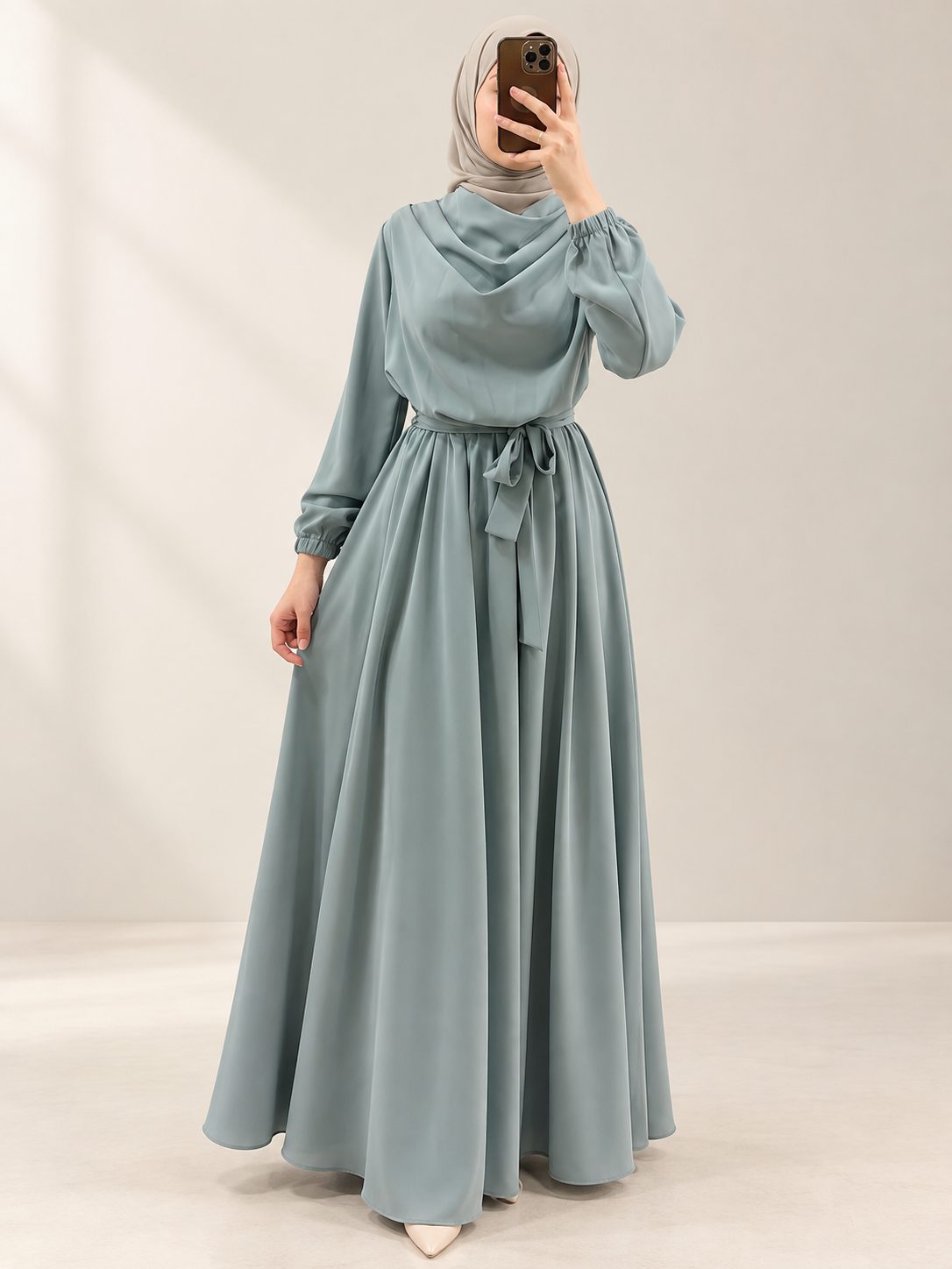 Cowl Neckline Hijab Dress