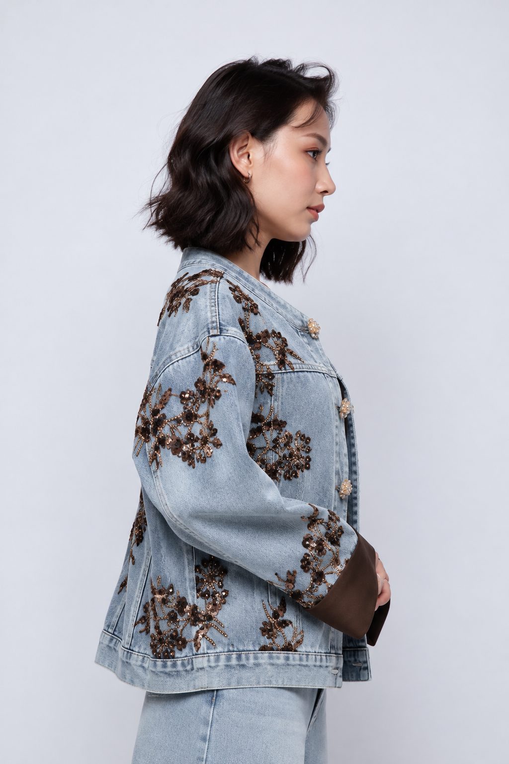 Denim Jacket Rose Embroidery