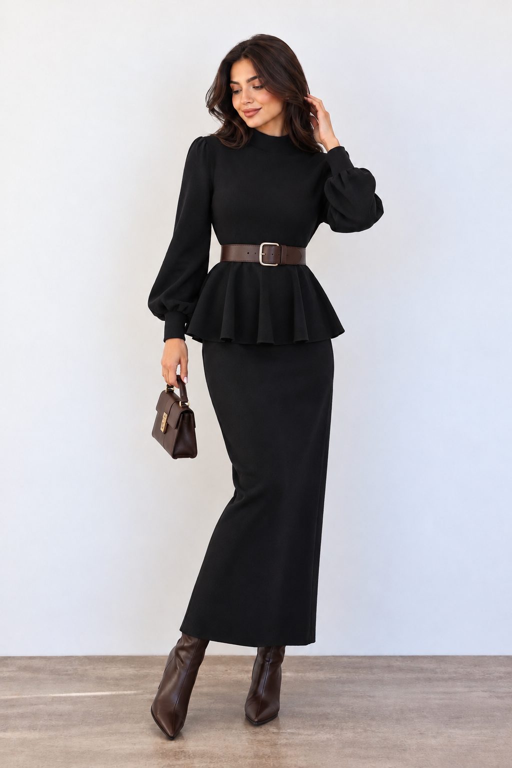 Knit Skirt Set With Belt