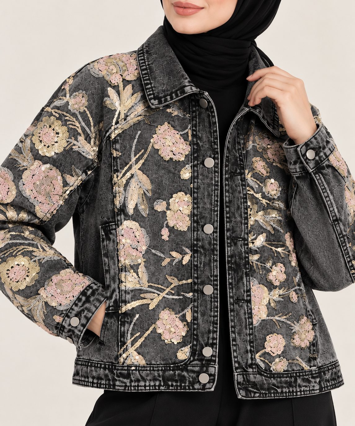 Floral Embroidered Denim Jacket