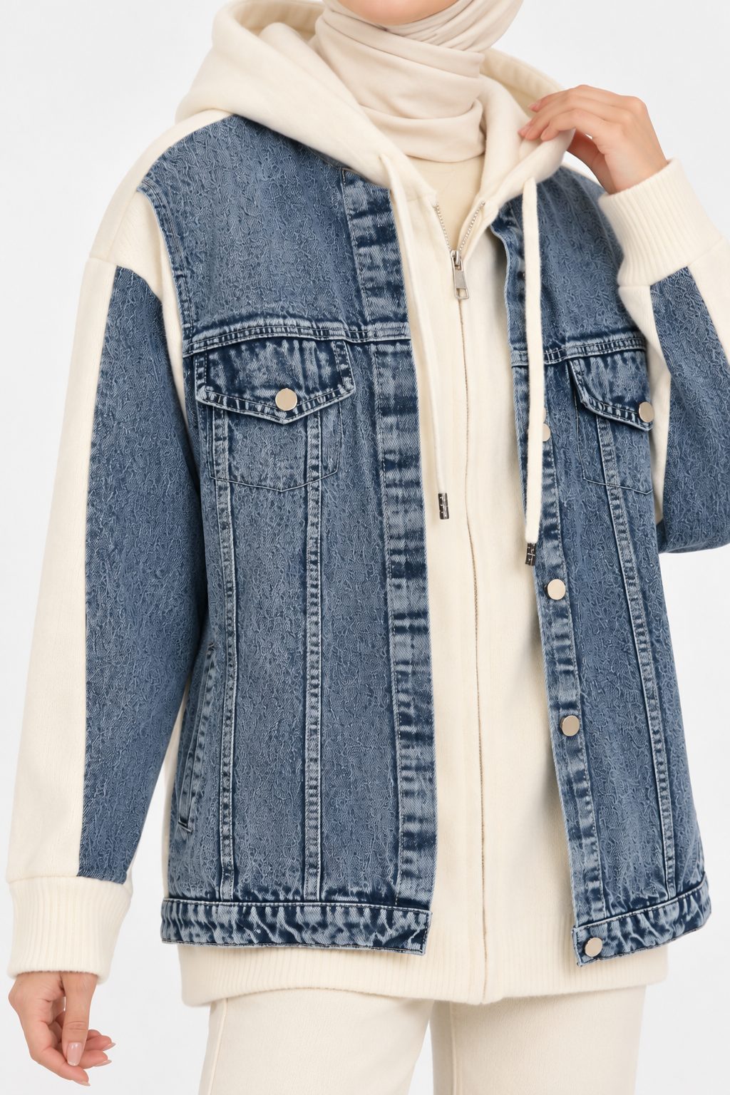 Denim with Sweater Detail Jacket