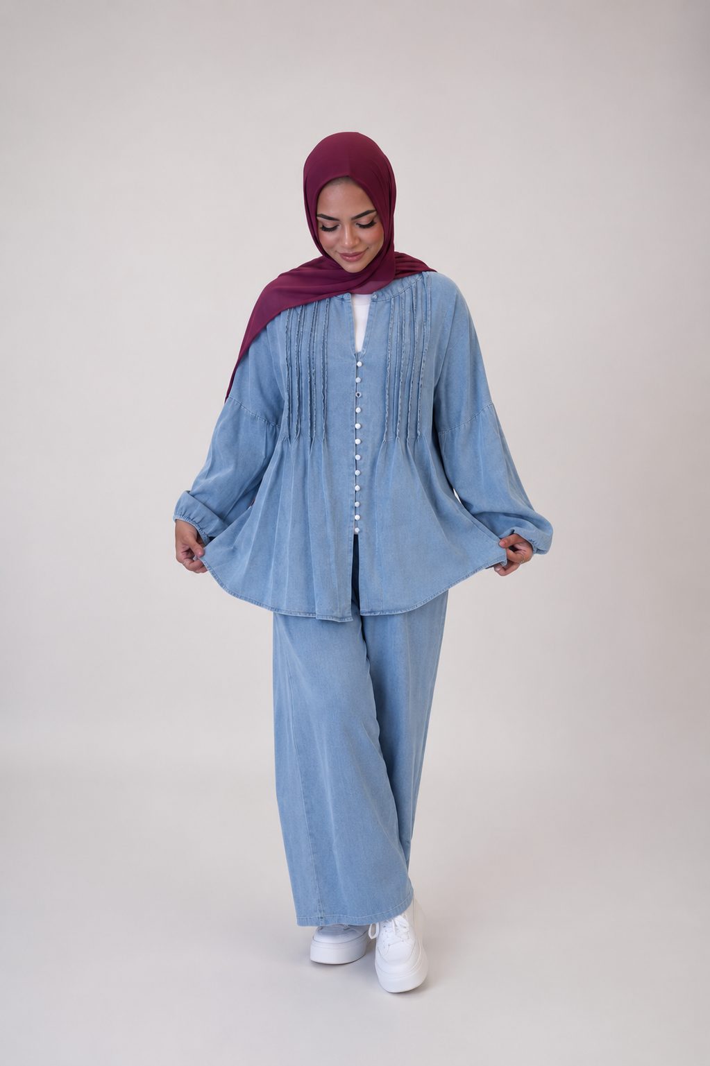 Pleated Denim Set